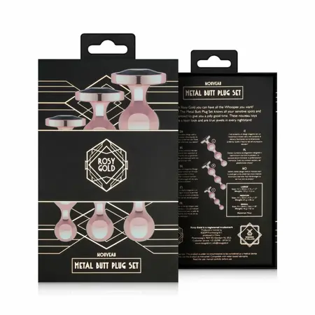 Rosy Gold Metal Plug Set 3 Sizes - Rose Gold, Black Crystal Base