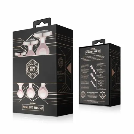 Rosy Gold Metal Plug Set 3 Sizes - Rose Gold, Black Crystal Base