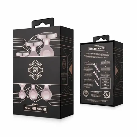 Rosy Gold Metal Plug Set 3 Sizes - Rose Gold, Black Crystal Base