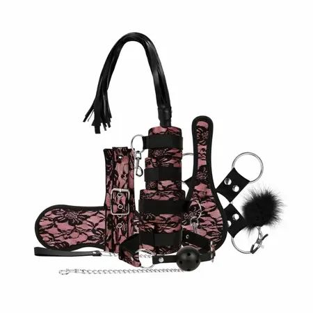 Bedroom Fantasies Bound by Lace 8-Piece Restraint Set Pink