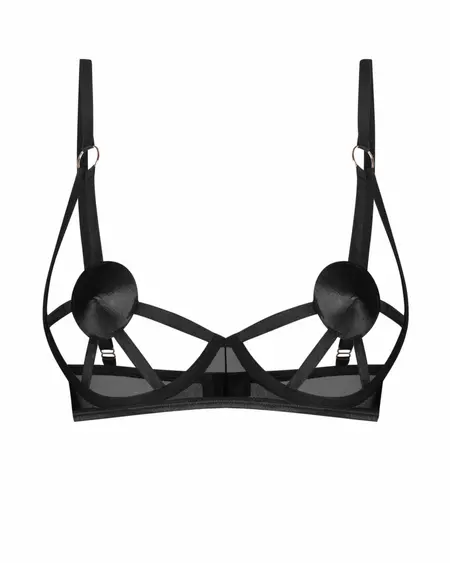 Obsessive Freedom Euridia Bra Black with Geometric Straps, Adjustable Fit M/L