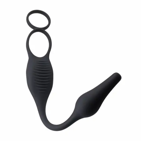 Evolved Novelties Plug & Tug Black Dual Stimulation Silicone System