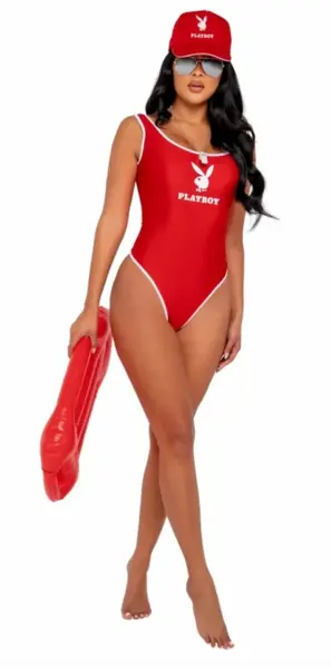 Playboy Beach Patrol Set - Bodysuit with Cap and Whistle, Black M/L