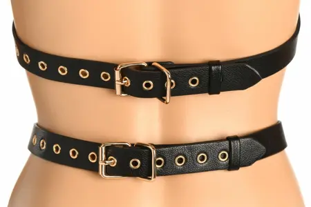 XR Brands Body Harness for Women Black Adjustable Faux Leather