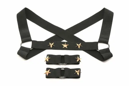 XR Brands Chest Harness & Armbands Black Stretch Adjustable Set