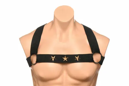 XR Brands Chest Harness & Armbands Black Stretch Adjustable Set