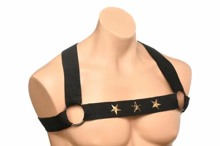 XR Brands Chest Harness & Armbands Black Stretch Adjustable Set