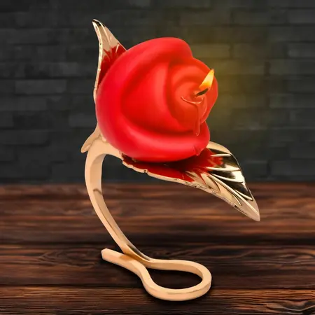XR Brands Rose Candle with Holder Red - Decorative Soy Wax Set