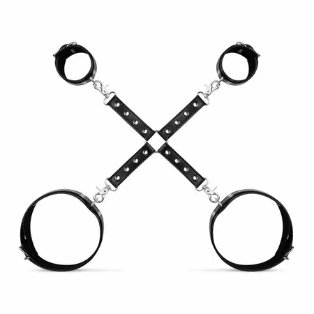 Bedroom Fantasies Cuffs & Hogtie Set Black - Adjustable PU Leather System
