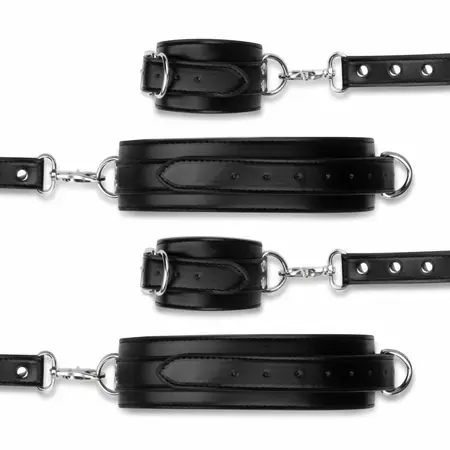 Bedroom Fantasies Cuffs & Hogtie Set Black - Adjustable PU Leather System