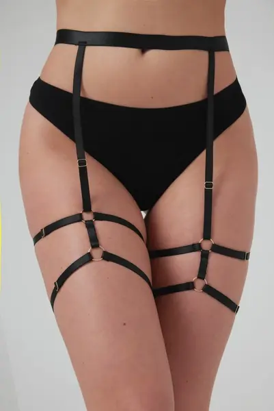 Strappy Blushing Garterbelt Black Adjustable Gold Details Soft Straps