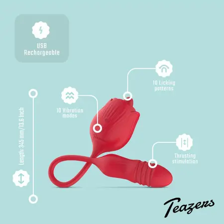 Teazers Rose Multifunctional Vibrator with Thrusting and Licking System Pink