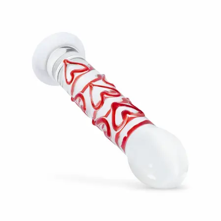 Gildo Glass Intimate Massager No. 30 with Decorative Red Hearts, Clear