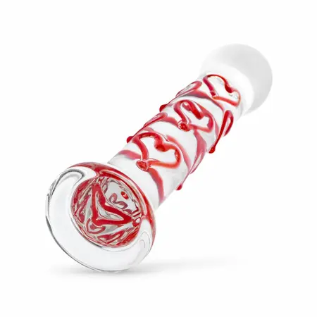 Gildo Glass Intimate Massager No. 30 with Decorative Red Hearts, Clear