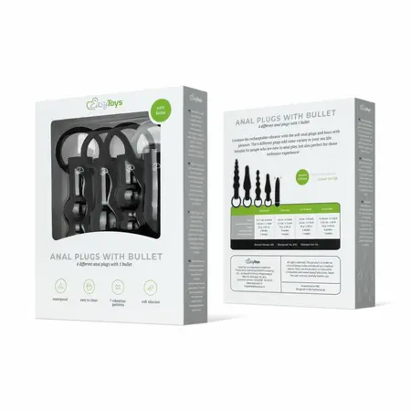 EasyToys Silicone Anal Plug Set with Vibrating Bullet - Black, 4 Sizes
