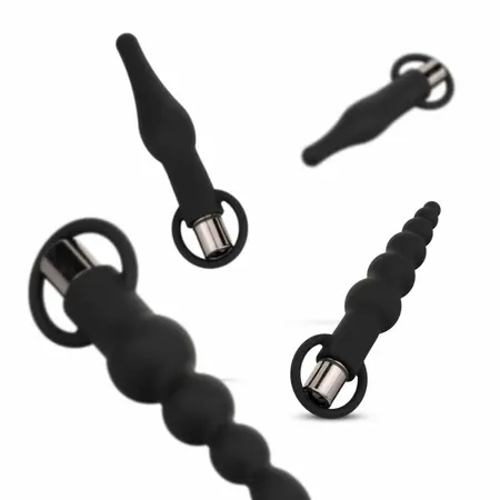 EasyToys Silicone Anal Plug Set with Vibrating Bullet - Black, 4 Sizes