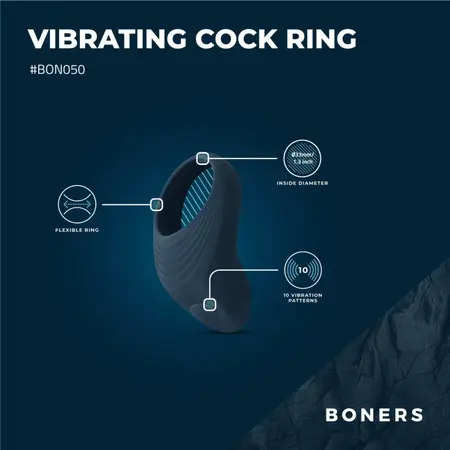 Boners Vibrating Ring with 10-Mode Stimulation System, Black, Flexible