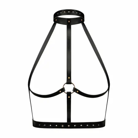 Rosy Gold Body Harness Black - Adjustable Faux Leather Accessory