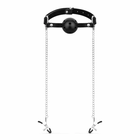 Bedroom Fantasies Adjustable Ball Gag & Silicone Nipple Clamp Set Black