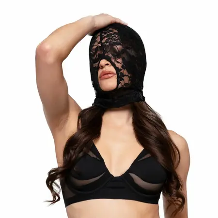 Bedroom Fantasies Lace Mask with Mouth Opening Black Elegant Design