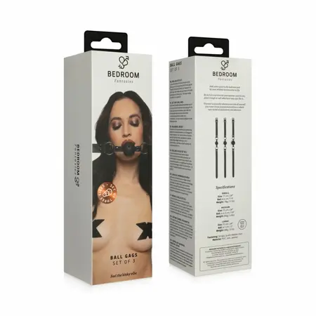 Bedroom Fantasies Adjustable Ball Gag Set 3-Pack Black - Breathable Design