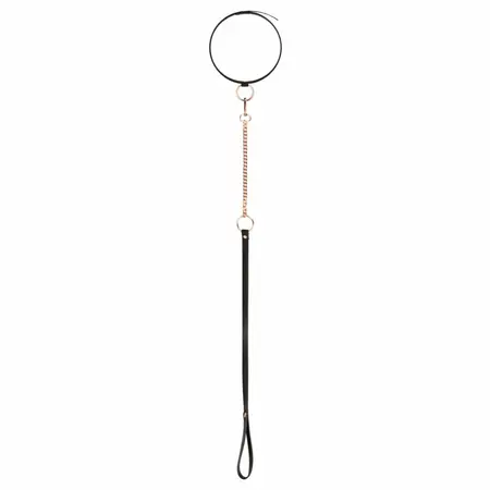 Rosy Gold Adjustable Faux Leather Collar with Detachable Leash Black