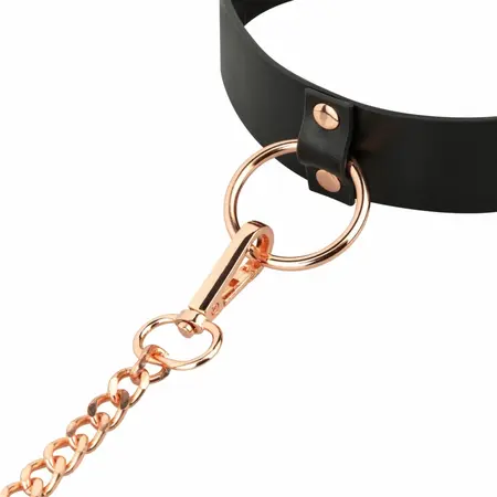 Rosy Gold Adjustable Faux Leather Collar with Detachable Leash Black