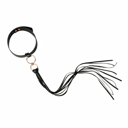 Rosy Gold Collar & Flogger Set Black - Elegant Adjustable Accessory