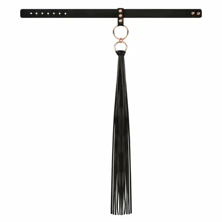 Rosy Gold Collar & Flogger Set Black - Elegant Adjustable Accessory
