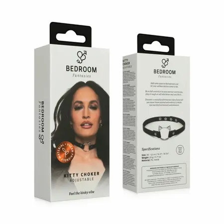 Bedroom Fantasies Kitty Choker Black Faux Leather Adjustable Collar