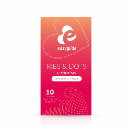 EasyGlide Ribbed & Dotted Anatomical Condoms 10-Pack Transparent