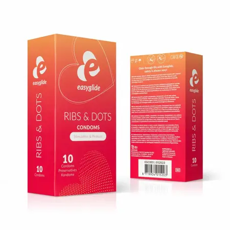 EasyGlide Ribbed & Dotted Anatomical Condoms 10-Pack Transparent