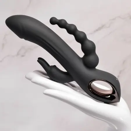Evolved Trifecta Multi-Motor Silicone Vibrator Black Waterproof