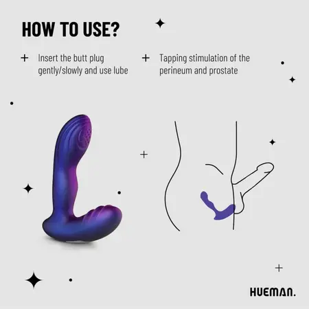 Hueman Tapping Plug Silicone Rechargeable 10 Modes Black-Purple
