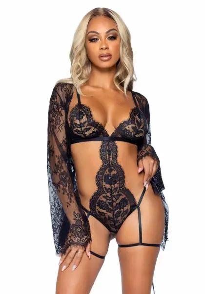 Leg Avenue All Romance Body & Jacket Set Black - Elegant Lace Ensemble