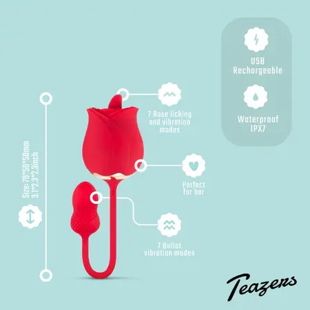 Teazers Rose Duo Rechargeable Intimate Device with Dual Motors Pink