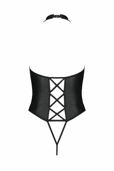 Passion Nancy Bodysuit Black Wetlook with Strap Design, One Size