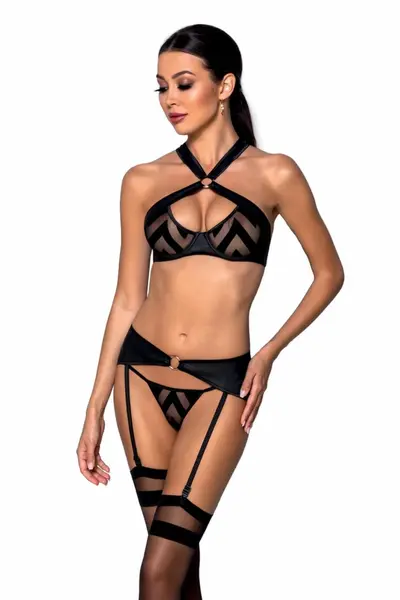 Passion Hima Exclusive Black Lingerie Set - Bra, Thong & Garter Belt