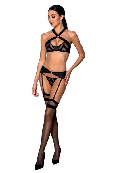 Passion Hima Exclusive Black Lingerie Set - Bra, Thong & Garter Belt