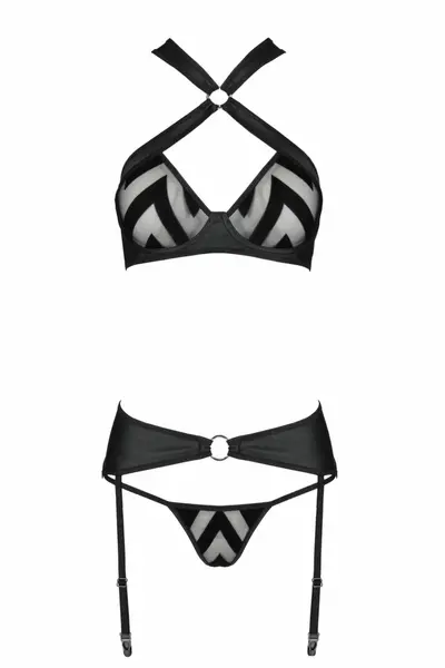 Me Seduce Hima Lingerie Set Black - Bra, Thong & Suspender Belt