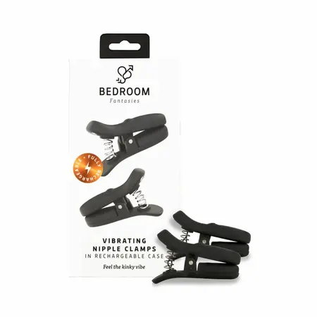 Bedroom Fantasies Vibrating Nipple Clamps Black - Wireless Adjustable Set