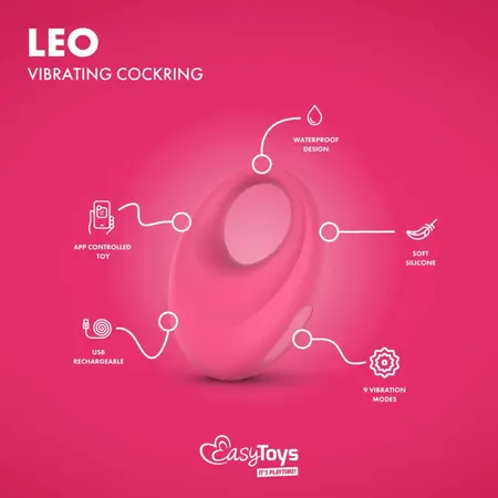 Leo вибриращ силиконов пръстен с приложение, черен