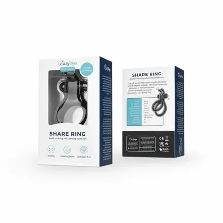 Share Ring Dual Vibrating Silicone Intimate Ring with Rabbit Ears Black