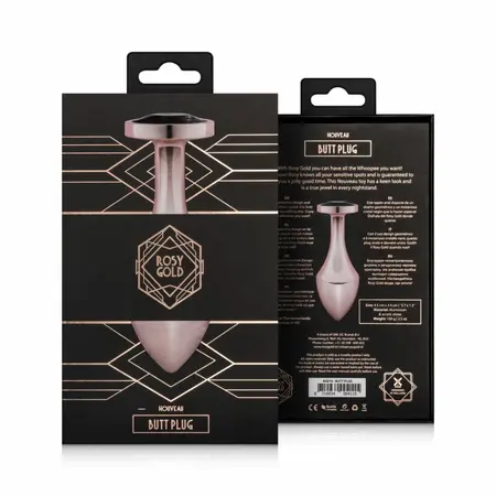 Rosy Gold Nouveau Geometric Anal Plug with Black Crystal Accent