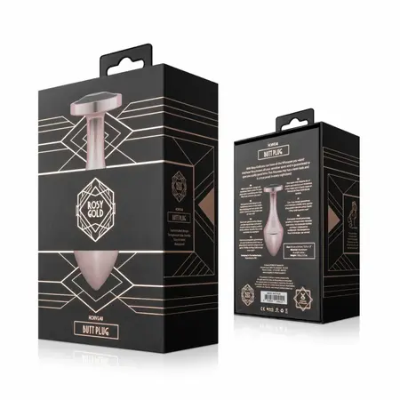 Rosy Gold Nouveau Geometric Anal Plug with Black Crystal Accent