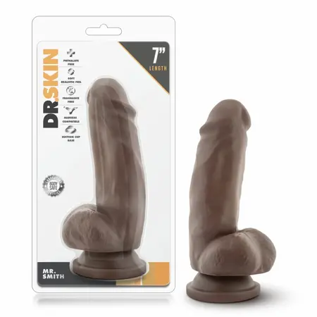 Dr. Skin Mr. Smith дилдо с вендуза, шоколад, 17,8 см