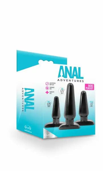 Blush Novelties Anal Adventures Basic Plug Kit Set of 3 - Black, Graduated Sizes