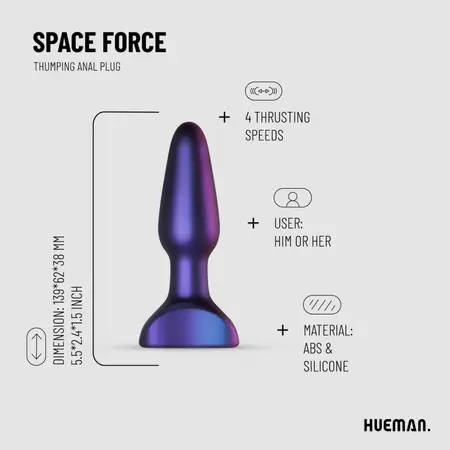 Hueman Space Force Silicone Vibrating and Thrusting Plug, Waterproof