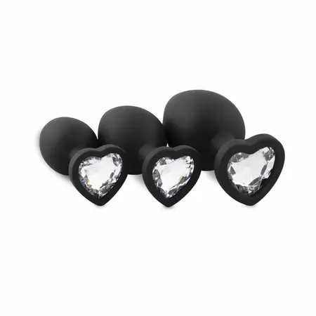 EasyToys 3-Piece Silicone Plug Set with Decorative Heart Gem, Black