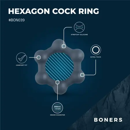 Boners Hexagon Silicone Ring with Integrated Steel Elements, Black